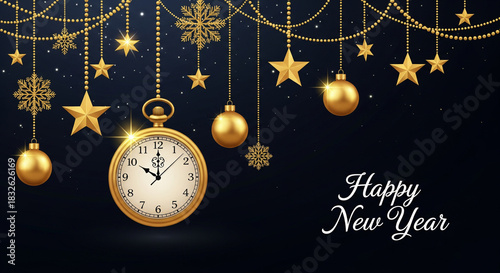 Happy New Year Countdown Gold Clock Festive Background