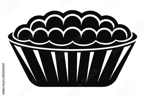 Black silhouette shows decorative cupcake topping the striped cupcake container