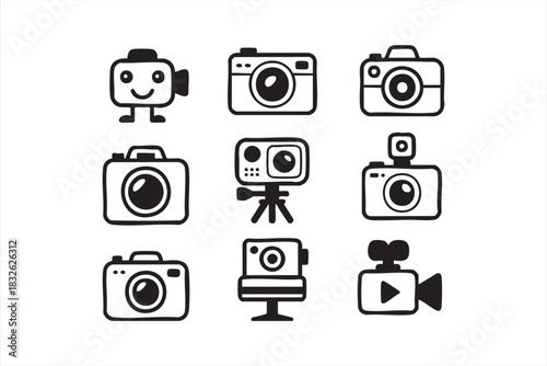 Black and white camera vector pack for photography, videography and editing interfaces