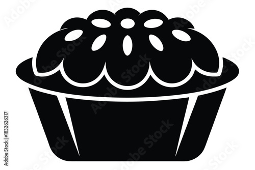 Isolated black cupcake icon displaying a frosted top with detailed topping in an appealing presentation