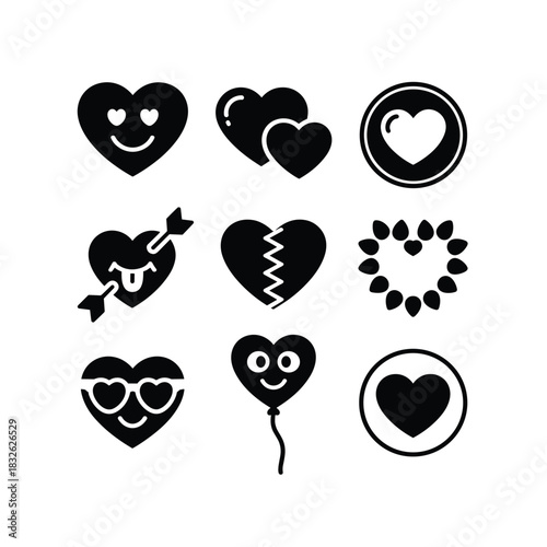 Collection of diverse heart icons representing love and emotions