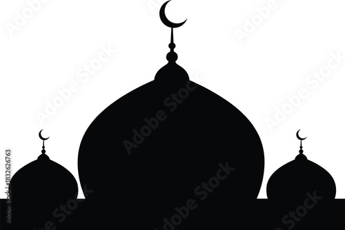 Islamic mosque domes silhouette icon vector illustration crescent moon on top of minaret architecture design