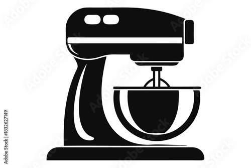 A simplified black mixer with a bowl stands ready for baking adventures ahead