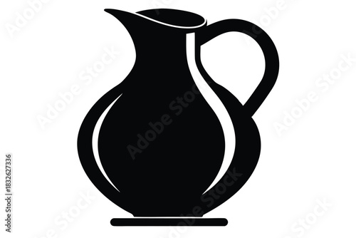 Simple black jug presents an elegant silhouette with a curved handle and spout