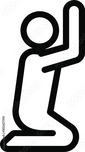 Minimalist muslim pray icon depicting spiritual devotion and contemplation in simple, modern outline art style