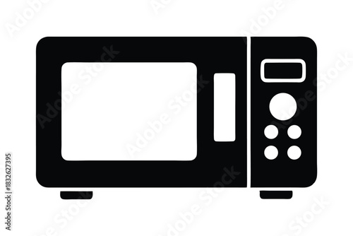 A monochrome depiction reveals the sleek silhouette of an electronic microwave oven on a white background
