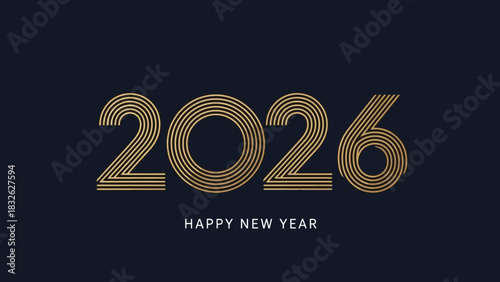 Elegant 2026 New Year Greeting with Golden Lines on Dark Background
