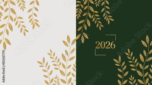 Elegant 2026 Background with Golden Foliage for New Year Celebrations and Seasonal Design
