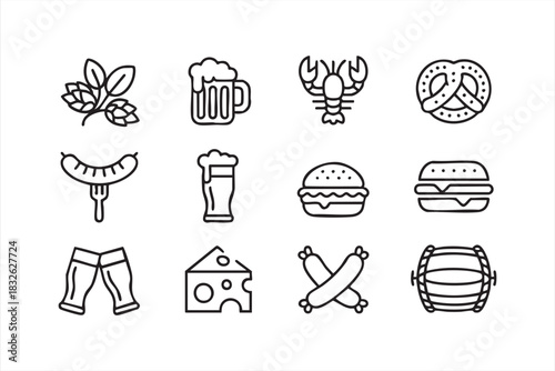 Oktoberfest Food and Beer Icons for Festival and Menu Design