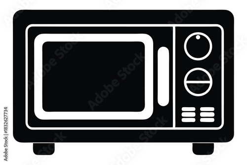 Modern kitchen appliance with minimalist style is depicted using a black and white color scheme