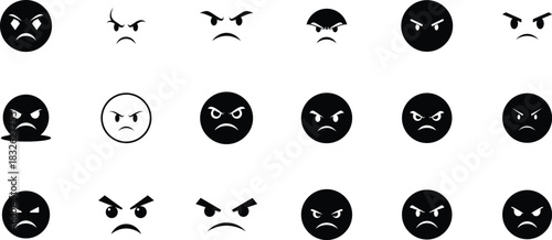 Collection of angry face expressions in black and white