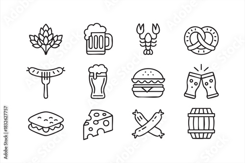 Beer, Sausage, and Pretzel Icon Set for Brewery and Pub Branding