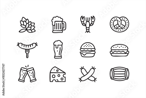 Bavarian Feast Line-Art Symbols for Seasonal Celebration Graphics