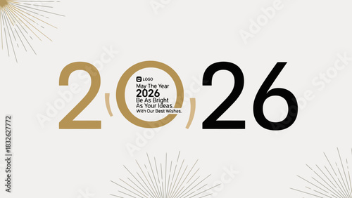 Elegant Golden 2026 Typography with Radiant Starburst Accents for New Year Celebration