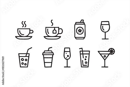 Modern Drink Icon Collection for Restaurant and Cafe Branding