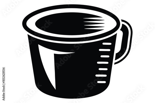 Black and white icon shows a measuring cup with markings and a handle