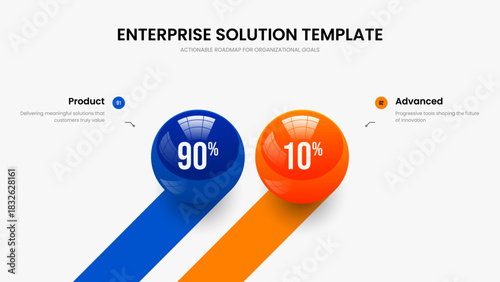 Sales Introduction Two Option Chart Slide Design. Marketing Launch Slideshow Layout Vector Illustration. Corporate Briefing 2 Element Graph Frame Template.