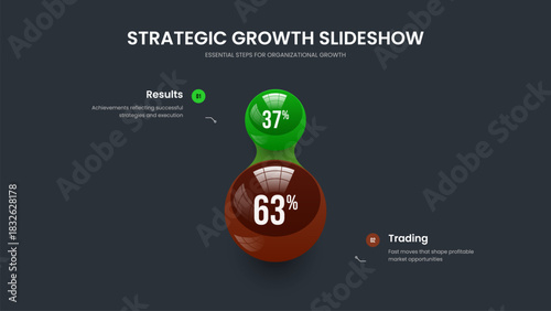 Business Briefing Two Element Chart Slide Template. Simple Analysis 2 Option Infographic Frame Layout. Modern Development Slideshow Design Vector Illustration.