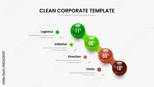 Clean Strategy Four Element Graph Slide Design. Business Plan 4 Step Chart Presentation Template. Creative Performance Frame Layout Vector Illustration.