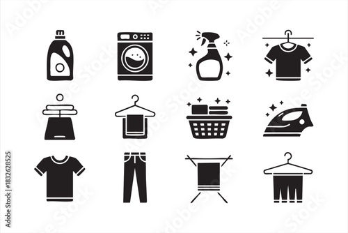 Laundry and Washing Icons for Home Care Apps and Service Tools