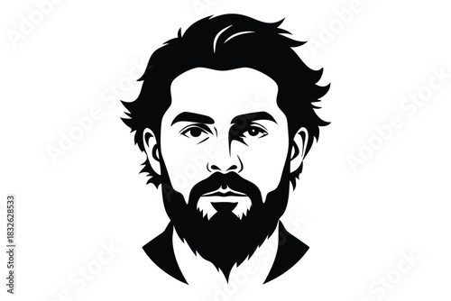 Bold bearded man gazes intently forward within this monochrome silhouette portrait style