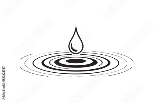 Black and white water drop ripple symbol in minimalist line style