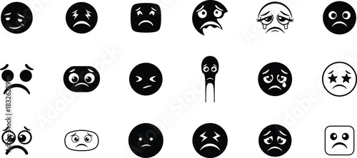 Collection of cartoon faces expressing different negative emotions