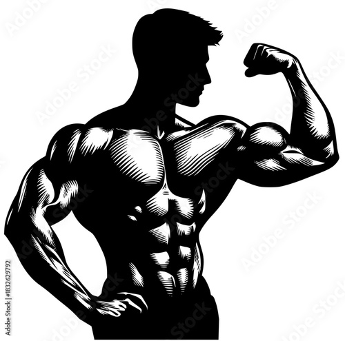 A symbol of athletic power. Silhouette of a posing bodybuilder.