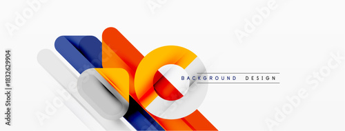 Abstract geometric shapes overlap, creating dynamic visual effect. Bright colors contrast against white background. Modern design element.