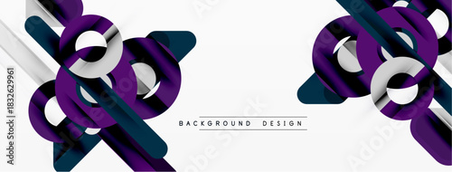 Abstract geometric shapes, purple, teal, silver tones create modern background design. Minimalist style, dynamic composition.