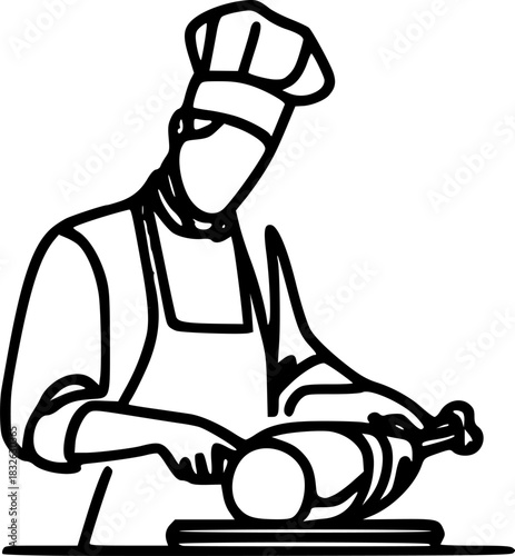 Meat Culinary Mastery. A chef slices a ham hock.