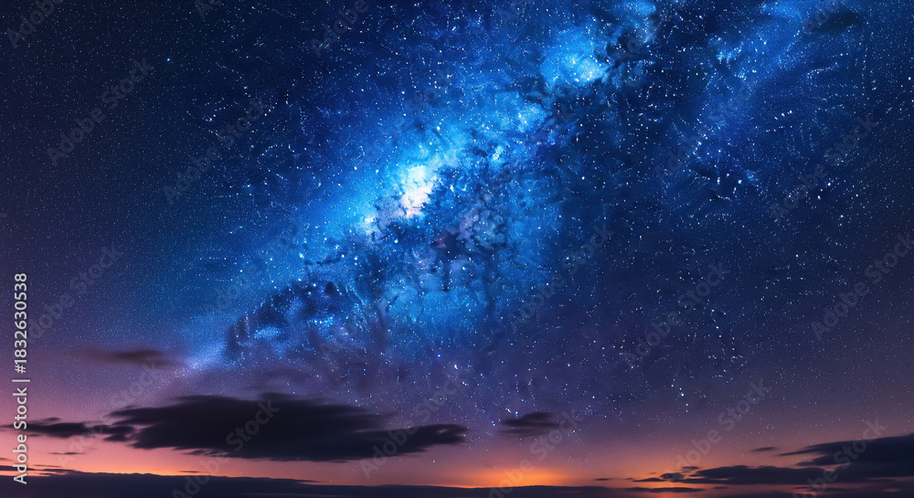 Obraz premium Stunning Milky Way Galaxy over Colorful Horizon Night Sky