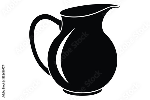 Black silhouette of a vintage pitcher with a curved handle stands elegantly against a white background