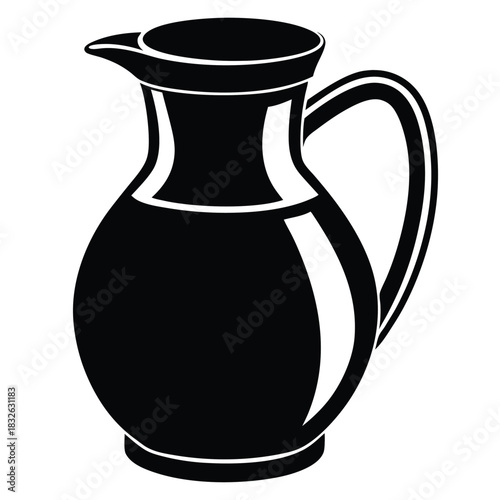 Isolated black silhouette of pitcher with handle exhibits an elegant vintage design
