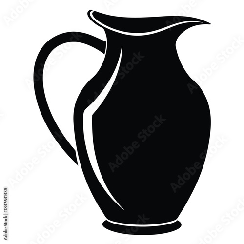 Black silhouette of a vintage style pitcher with handle and spout is illustrated