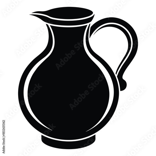 Black silhouette of a classic jug exhibits sleek curves and prominent handle design
