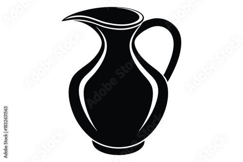 Black stylized silhouette of a classic vintage pitcher with handle is showcased