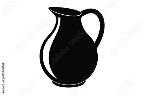 Isolated black pitcher shows elegant contours and a sturdy handle against a white backdrop