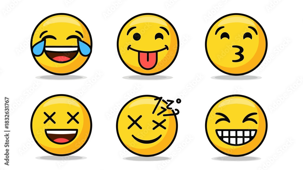 Fototapeta premium Set of Diverse Yellow Emoji Expressions and Reactions for Digital Communication
