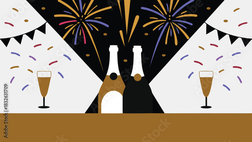 Festive Celebration with Champagne Fireworks and Confetti a Joyful Moment