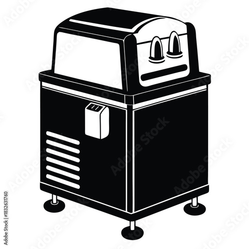 Isolated black solid silhouette shows a commercial dough sheeter with a handle