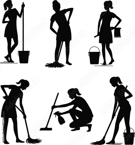 Collection of four distinct black silhouettes representing diverse male and female university bachelor graduation students in gowns.