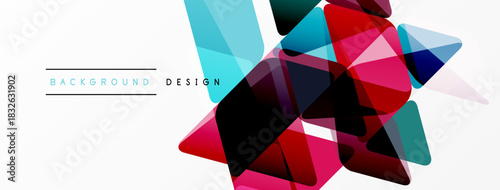 Abstract geometric shapes overlap, creating vibrant colorful design. White background provides contrast, modern aesthetic.