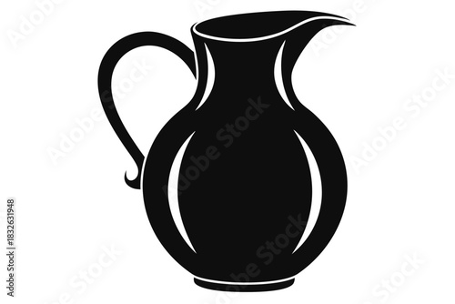 Elegant black silhouette of a classic pitcher with smooth curves stands gracefully against a plain background