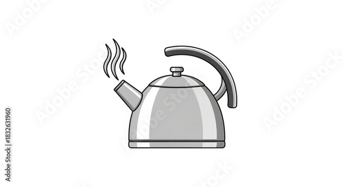 Steaming kettle illustration for tea time moments and cozy kitchen designs, perfect for branding and modern kitchenware promotions