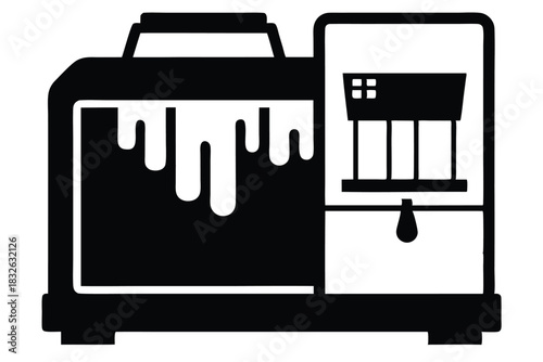 A striking black and white silhouette showcases paint dripping from a paint bucket next to a lamp