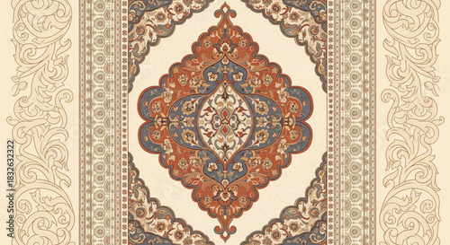 Ornate Persian Medallion Pattern with Floral and Paisley Motifs