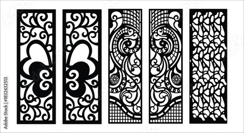 Black Decorative Ornate Scrollwork and Floral Patterns on White Background vector