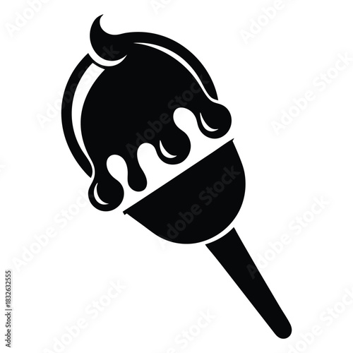 Solid black paint brush dripping paint creates artistic monochrome icon