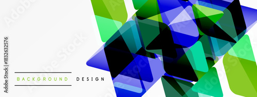 Abstract geometric shapes overlap, creating vibrant color gradients. White space provides clean contrast, modern design element.